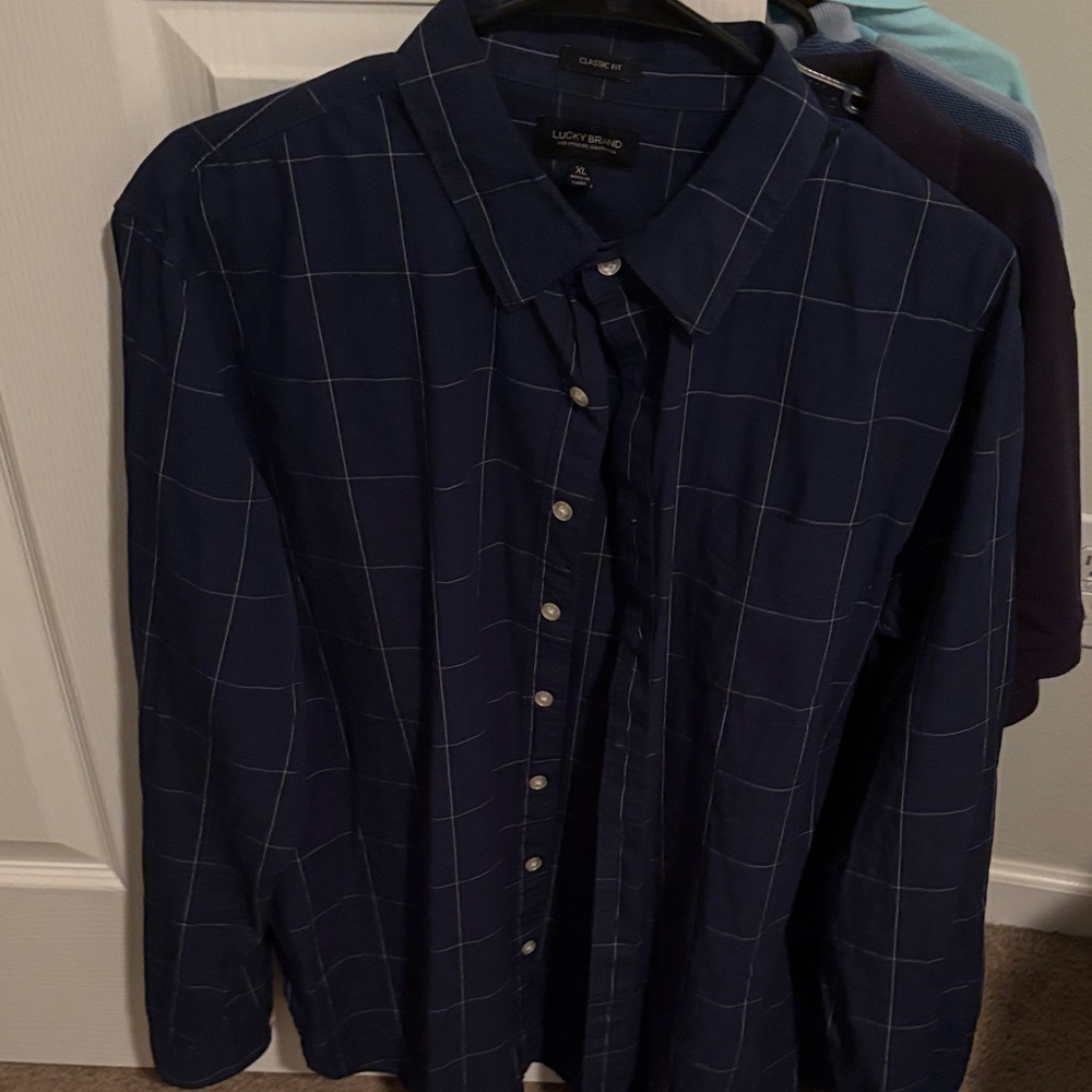 Lucky Brand Men's Dark Blue Plaid Shirt